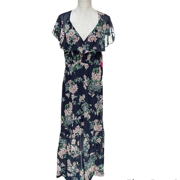 Betsey Johnson Flutter Sleeve Chiffon Maxi Dress‎ with Floral Print Size: 4 New! - Picture 3 of 14